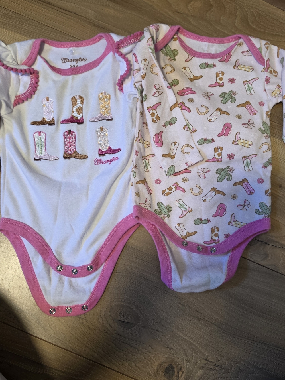 Wrangler Pink Trim Baby One-Piece Bodysuits - 2 Pack